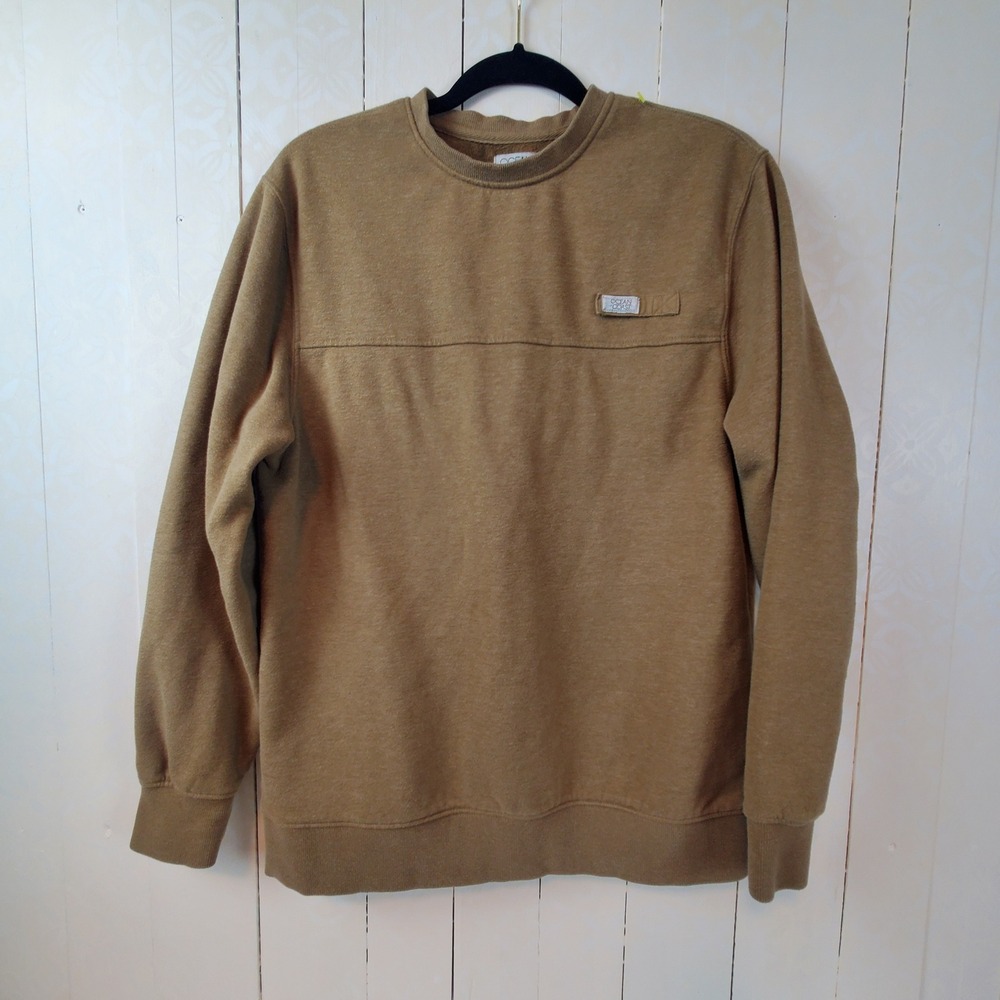 Ocean Coast Mens Crewneck Sweatshirt Tan Fishing Hook Pullover Small